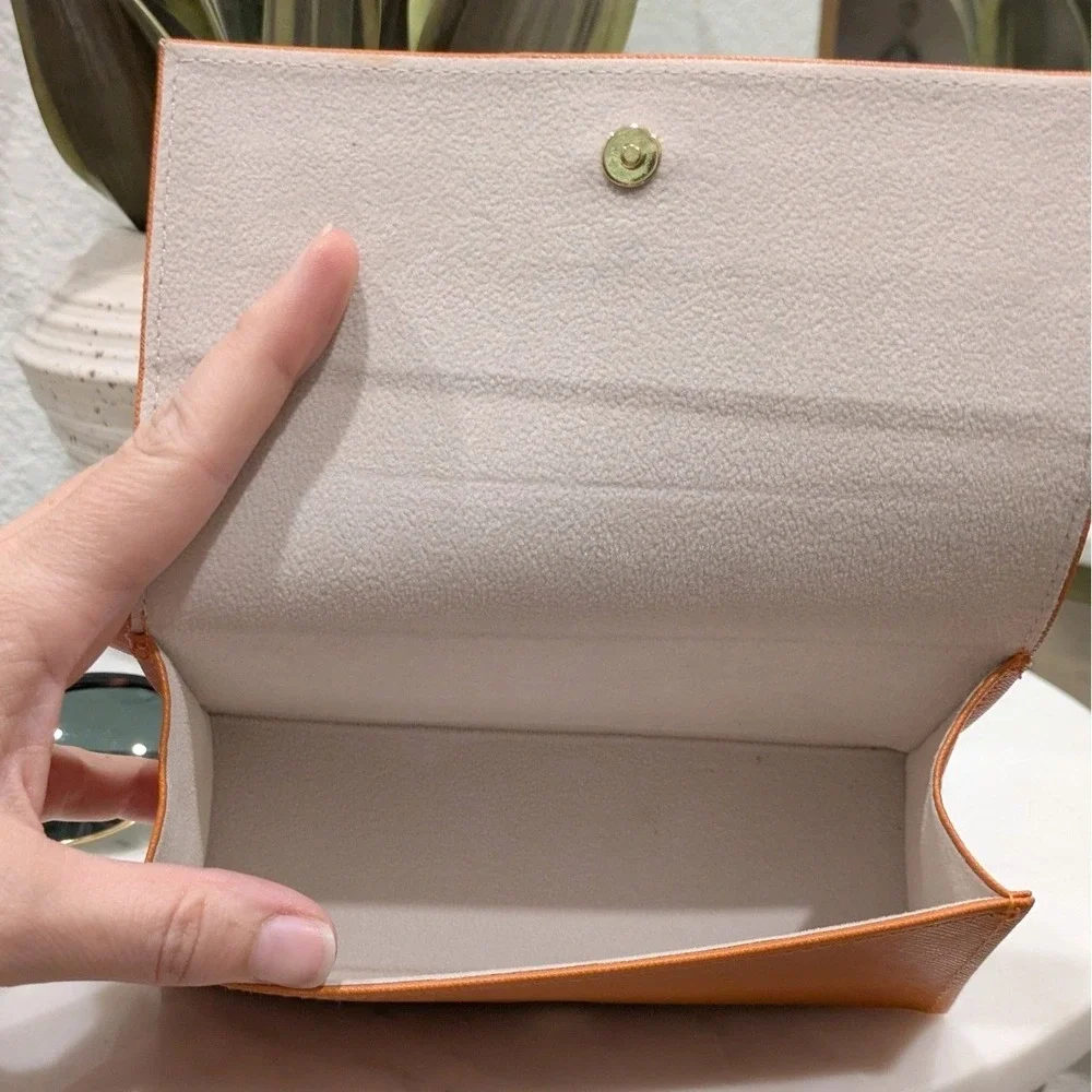 NEW Tory Burch Sunglasses Case Orange Saffiano Leather Luxe Travel